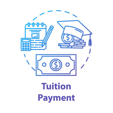 Tuition payment concept icon. Education cost. Financial grant. Knowledge investment. Counting college savings fund idea thin line illustration. Vector isolated outline drawing