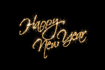 Sparkler new year greeting card on black background	