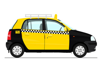 Small Asian taxi. Side view of cartoon Indian taxi. Flat vector.