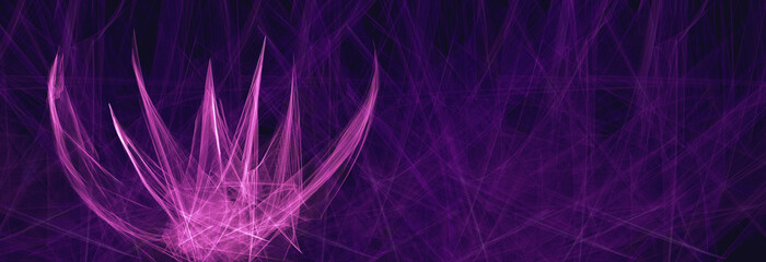 digital illustration flower red pink crystal shape modern design on purple chaos lines dark background