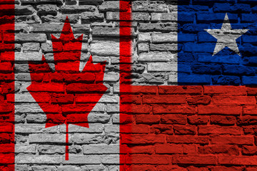 Flag of Canada and Chile on brick wall