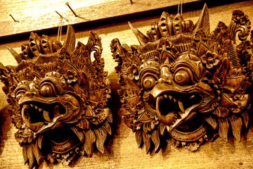 Typical wooden masks from Bali. Indonesia