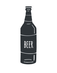 Vector black hand drawn sketch doodle beer bottle isolated on white background