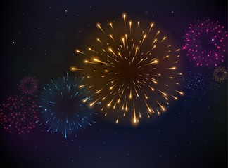 Bright Colorful Fireworks on night background