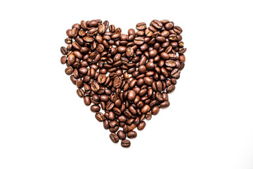Heart shape created with coffee beans