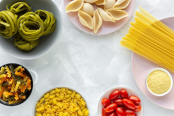 Assorted raw Italian pasta