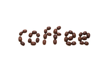 Word coffee created with coffee beans