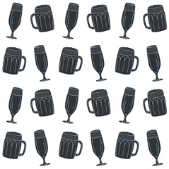 Vector seamless pattern of different black hand drawn doodle sketch beer glasses isolated on white background