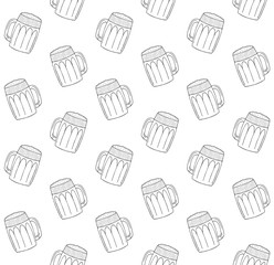 Vector seamless pattern of hand drawn doodle sketch beer glasses isolated on white background