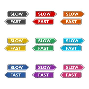 Street Sign the Direction Way to Fast versus Slow color icon set isolated on white background