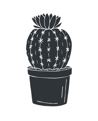 Vector hand drawn doodle sketch black flower cactus in pot isolated on white background