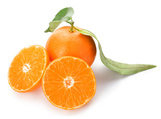 Sweet tangerines on white background