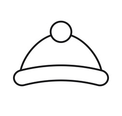 Vector flat black outline winter hat isolated on white background