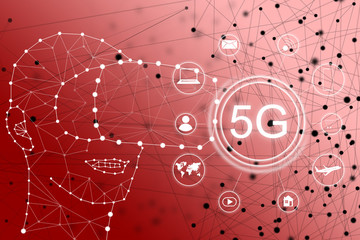 Man wearing virtual reality goggles. Future innovation technology fantasy. connected dots geometric point line vr headset glass device concept