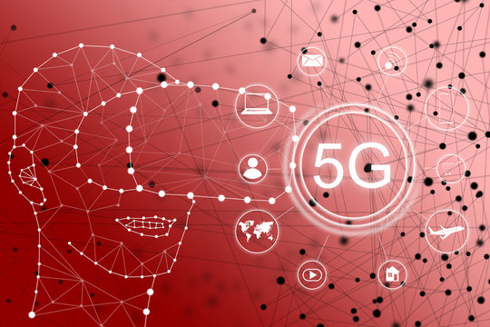 Man wearing virtual reality goggles. Future innovation technology fantasy. connected dots geometric point line vr headset glass device concept