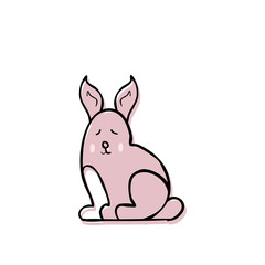 Cute illustration with a hare, theme with animals. Doodle style drawings.
