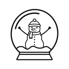 Vector flat outline snowball with snowman isolated on white background 