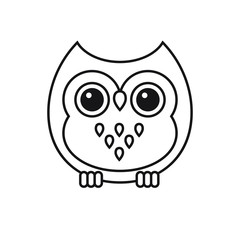 Vector flat cartoon kawaii outline owl isolated on white background 