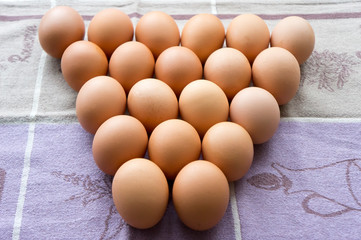 Chicken eggs washed and spread on a towel