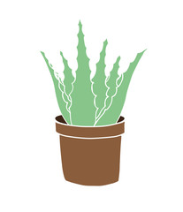 Vector hand drawn doodle sketch colored potted aloe vera isolated on white background