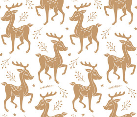 Vector seamless pattern of brown hand drawn doodle sketch deer isolated on white background