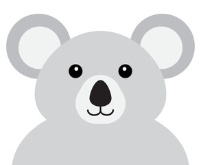 Vector flat cartoon koala face portrait isolated on white background
