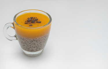 Healthy breakfast, Chia seeds with mango on white background