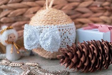 Hand made Christmas decor with pine cone