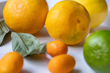 Various citrus fruits in the kitchen