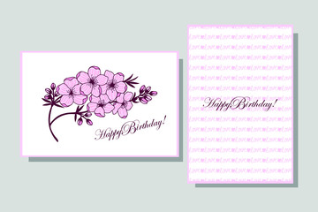 Happy Birthday! set of cards in pink colors. Gladiolus flowers. eps10 vector illustration.
