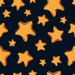 Cute seamless pattern. Stars on black background.  Pattern for cloth, textile, cover, wrapping paper, web, printing, wallpaper, fabric, and textile.