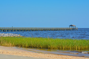 Fishing pier on the Mississippi Gulf Coast. Biloxi, Gulf of Mexico, Harrison County, Mississippi USA