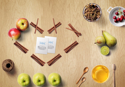 Cinnamon Heart on Rustic Wooden Table Mockup