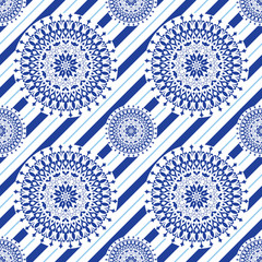 Seamless abstract pattern with decorative elements mandala on striped background. - 310723934