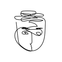 Outline man Face drawn by a continuous line isolated on a white background. Line art portrait of a man with curly hair and eyebrows. Minimalist graphic vector illustration of a character young man