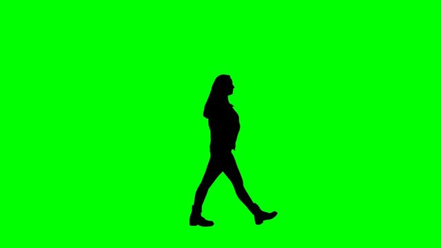 Female hip-hop dancer silhouette on a chroma key green background. Alpha channel is included for easy color/background change.