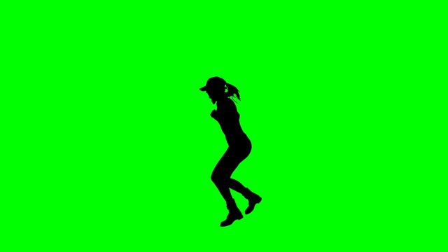 Female hip-hop dancer silhouette on a chroma key green background. Alpha channel is included for easy color/background change.