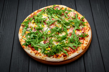 Prosciutto and Arugula Pizza with Marinara Sauce