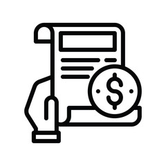 bill or pay slip in hand and dollar vector in lineal style