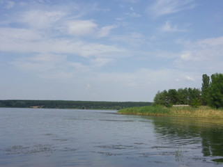 landscape with lake and blue sky