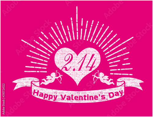 手描きタッチのハッピーバレンタインデーのロゴマーク 手描き集中線とハートと天使のイラスト Valentine S Day Logo Mark Aged Wall Mural Ag Globeds