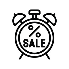 black friday related discount tag and sale time clock vector in lineal style