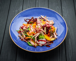 Salad with Baked Meat, Orange and Vegetables
