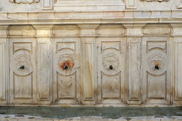 Closeup of the fountain of Felipe the 2nd & Fernando the 6th in the Spanish town of Velez Malaga