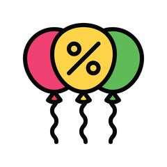 balloons flying in air and percentage tag vector in filled design