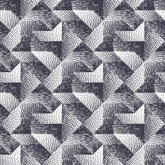Abstracte naadloze patroon van geometrische vormen met textuur. Optische illusie van het volume en de diepte van het beeld.
