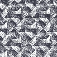 Fototapete 3D Abstraktes nahtloses Muster aus geometrischen Formen mit Textur. Optische Täuschung des Volumens und der Tiefe des Bildes.