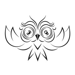 Owl Outline Emblem In Geometric . Line Icon. Suitable For Greeting Card, Poster Or T-shirt Printing.