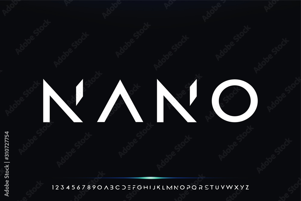 Fototapete nano. abstract technology science alphabet font. digital space typography vector illustration design