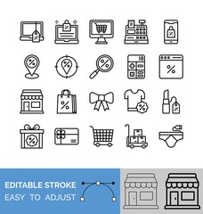 black friday related to search scope, calculator shopping mall, shopping bag, gift tie, and gift bag vector in lineal style